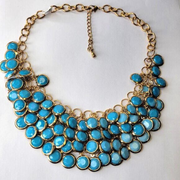 Blue Choker Gold Tone Resin Pendant Fashion Bib Statement Necklace - Picture 4 of 5